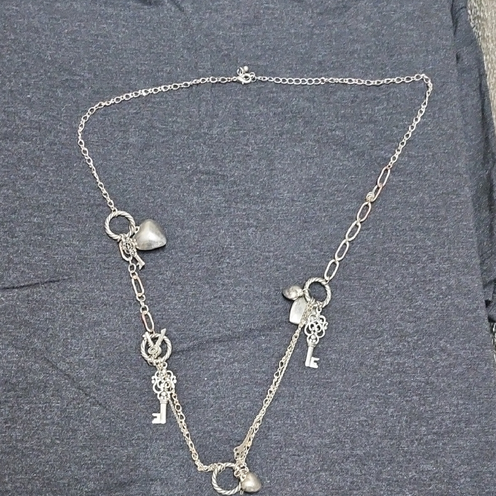 Silver Heart and Key Charm Necklace